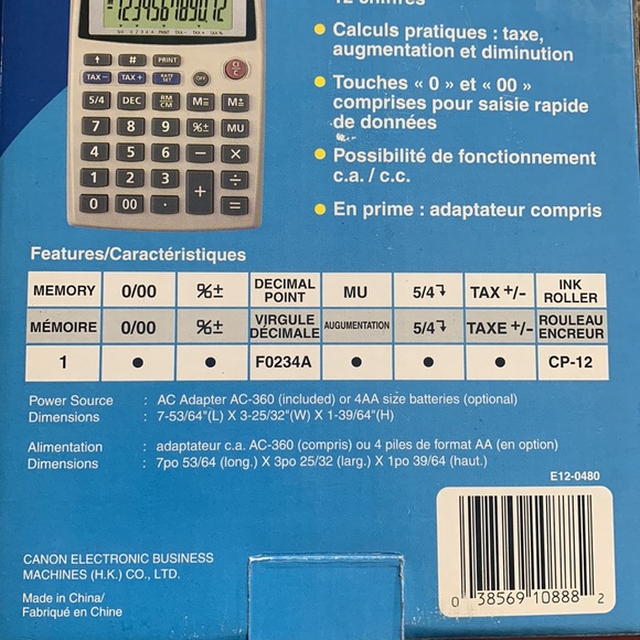 Canon Palm Size Printing Calculator Tax & Business 12 Digit Brand new - Picture 4 of 4